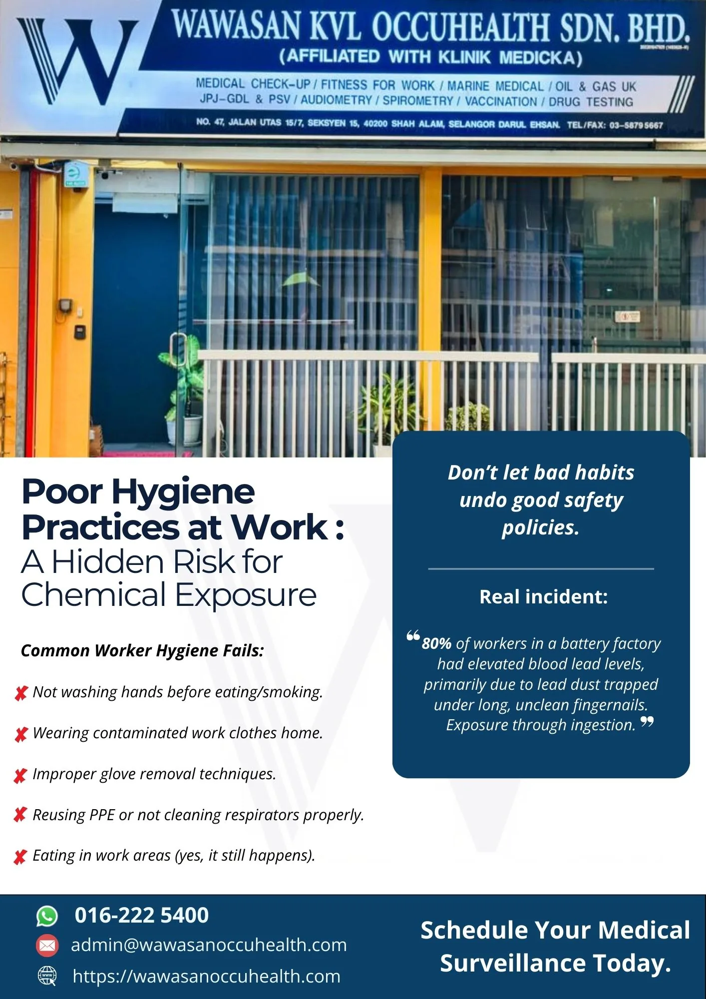 Poor workplace hygiene practices and chemical exposure